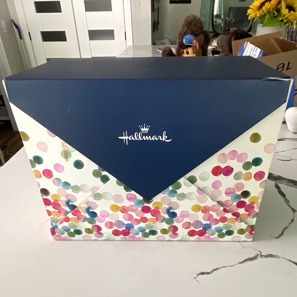 Hallmark Gift Box w/Lid Blue Confetti Polka Dot Rectangular Cardboard